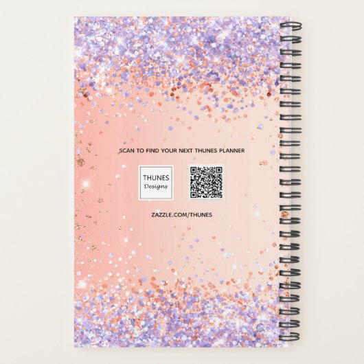 Orange lila Rose Gold Violett Glitzer Drehbuch 202 Planer (Rückseite)