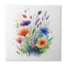 Orange Lila Rot Blau Aquarell Blumen