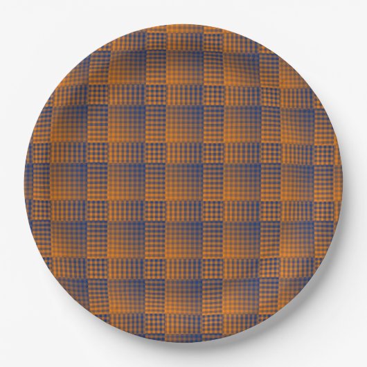 Orange Lila Schachbrett abstraktes Muster Pappteller (Vorderseite)