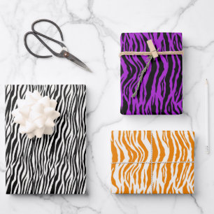 Orange Lila Schwarz-weißes Zebra Geschenkpapier Set