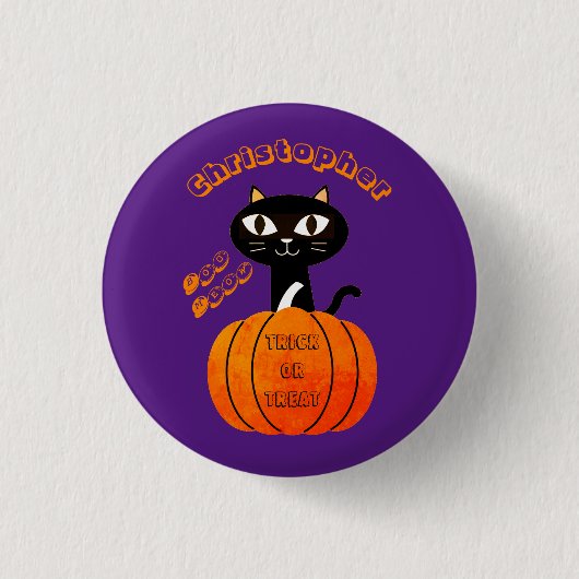 Orange Lila Spooky Cat Pumpkin Party Halloween Button (Vorderseite)