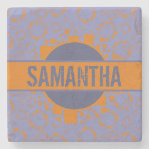 Orange Lila Squares Circles Patches Ihr Name auf Steinuntersetzer
