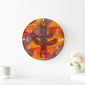 Orange Lila Südwest Saguaro Cactus Mosaic Große Wanduhr (Zuhause)
