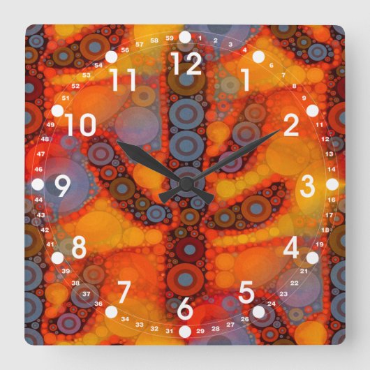 Orange Lila Südwest Saguaro Cactus Mosaic Quadratische Wanduhr (Vorderseite)