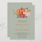 Orange Lila und weiße Pumpkin Grüne Hochzeit Einladung (Vorne/Hinten)