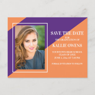 Orange Lila Violet Abschluss Save the Date Ankündigungspostkarte