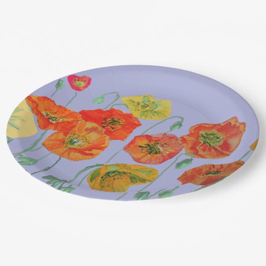 Orange Lilac Lila Poppy Blume Blumenmuster Pappteller (Schrägansicht)