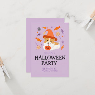 Orange & Lilac Niedlich Hund Halloween-Party Einladung
