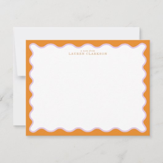 Orange & Lilac Wavy Frame Note Card with Striped E Einladung (Vorderseite)