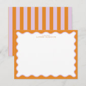 Orange & Lilac Wavy Frame Note Card with Striped E Einladung (Vorne/Hinten)