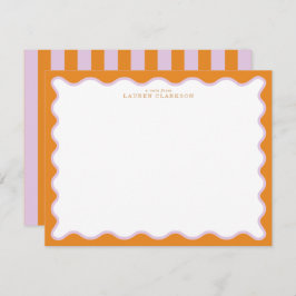 Orange & Lilac Wavy Frame Note Card with Striped E Einladung