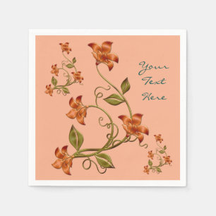 Orange Lilien Blumenmuster Peach Napkins Serviette
