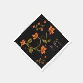 Orange Lilien Blumenmuster Schwarze Napkins Serviette (Ecke)