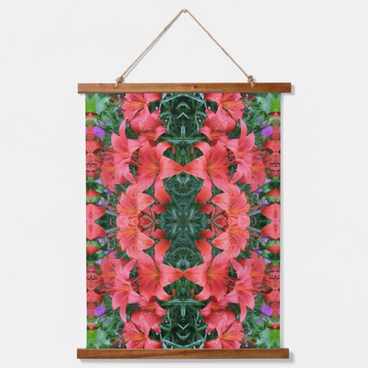 Orange Lilies Abstract Pattern Wandteppich Mit Holzrahmen (Vorderseite)