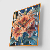 Orange Lilies Bloom auf Blue Quadratische Wanduhr (Winkel)