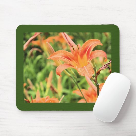 Orange Lilies Dark Green Border Mousepad (Mit Mouse)