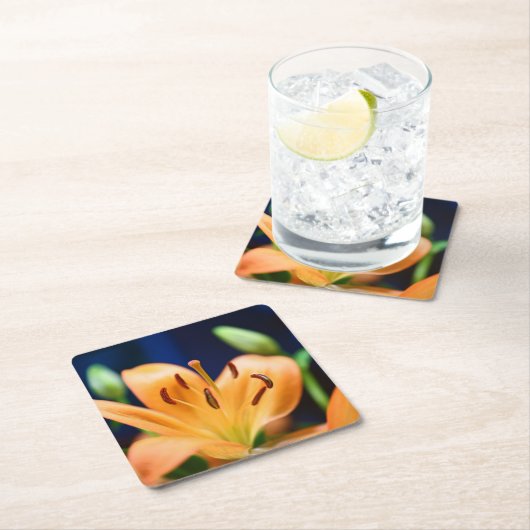 Orange Lilly Blume Blosso Rechteckiger Pappuntersetzer (Vor Ort)