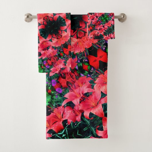 Orange Lily Blume Abstrakt Art Pattern Badhandtuch Set (Insitu)
