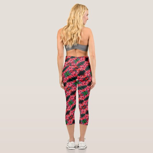 Orange Lily Blume Abstrakt Art Pattern Capri Leggings (Rückseite)