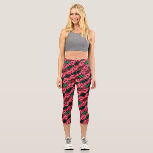 Orange Lily Blume Abstrakt Art Pattern Capri Leggings (Vorderseite)
