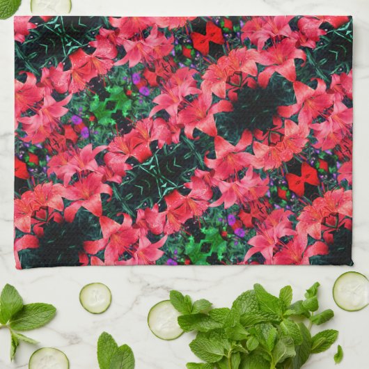 Orange Lily Blume Abstrakt Art Pattern Geschirrtuch (Gefaltet)