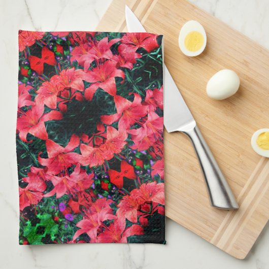 Orange Lily Blume Abstrakt Art Pattern Geschirrtuch (Viertel Falte)