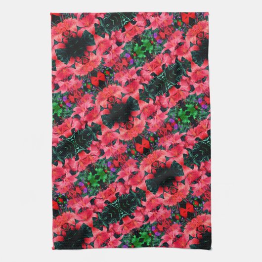 Orange Lily Blume Abstrakt Art Pattern Geschirrtuch (Vertikal)