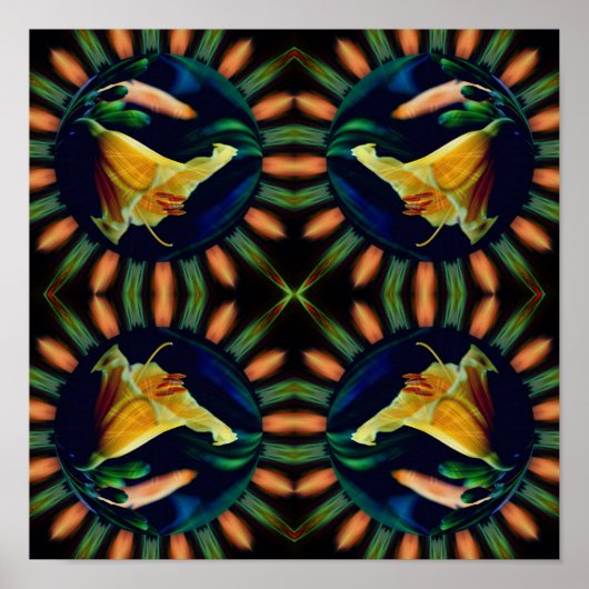 Orange Lily Blumen Mirror Abstrakte Kunst Poster (Vorne)