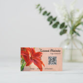 Orange Lily Foto Custom QR Code Yoga Instructor Visitenkarte (Stehend Vorderseite)