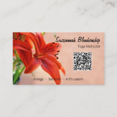 Orange Lily Foto Custom QR Code Yoga Instructor Visitenkarte (Vorderseite)
