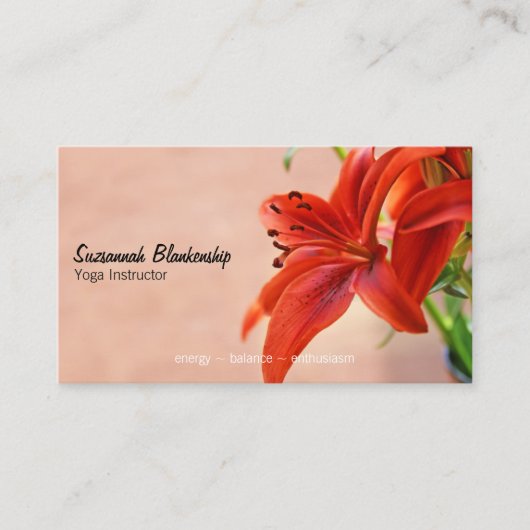Orange Lily Foto Yoga Instructor QR Code Custom Visitenkarte (Vorderseite)