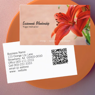 Orange Lily Foto Yoga Instructor QR Code Custom Visitenkarte