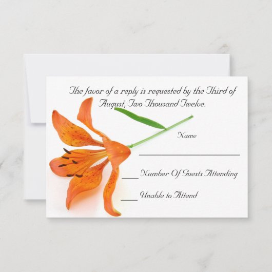 Orange Lily RSVP Karte (Vorderseite)