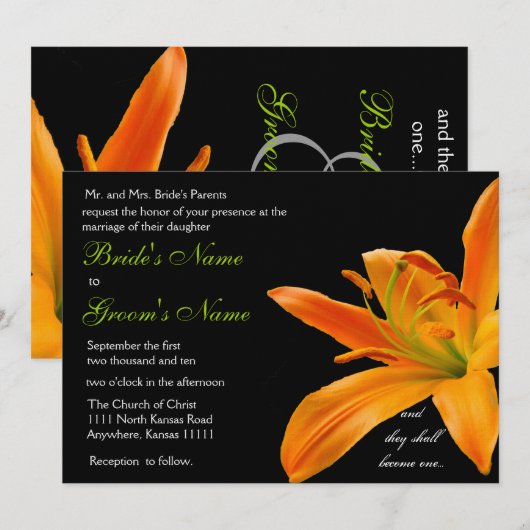 Orange lily Wedding Einladung (Vorne/Hinten)