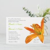 Orange lily Wedding Einladung (Stehend Vorderseite)