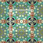 Orange Lime Green Turquoise Bali Batik Muster Stoff (Kachel)