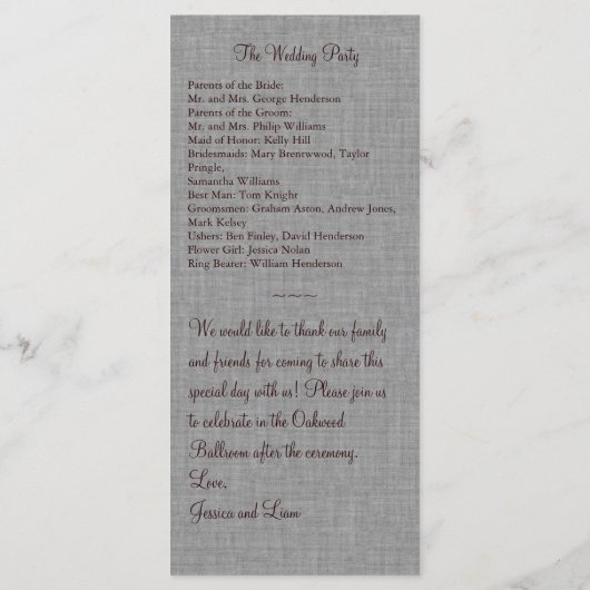 Orange Linen Mit Monogramm Wedding Program Programm (Rückseite)