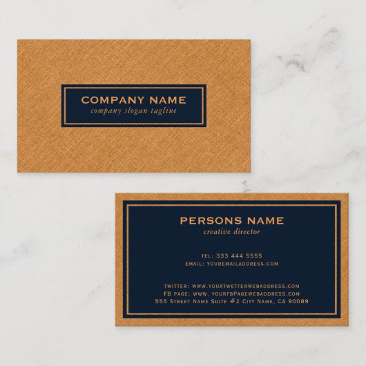 Orange Linen Texture & Blue Background Visitenkarte (Vorne/Hinten)