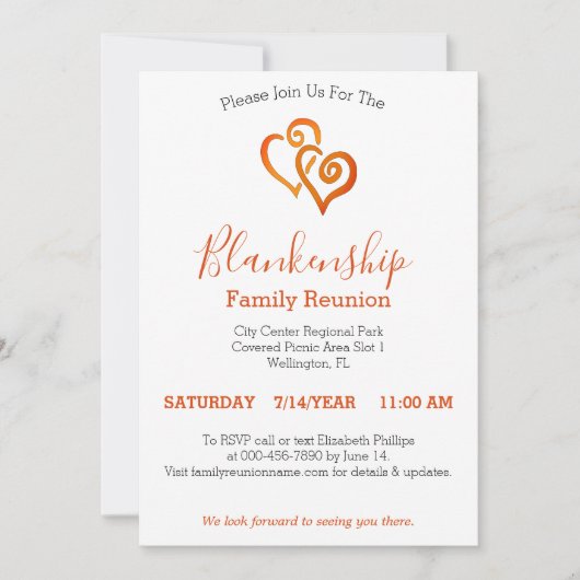 Orange Linked Hearts Family Wiedersehen Template Einladung (Vorderseite)