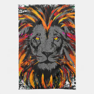 Orange Lion Head - Löwenfront - Löwenküche Handtuc Geschirrtuch