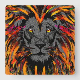 Orange Lion Wall Clock - Lion Head Illustration Quadratische Wanduhr