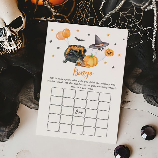 Orange Little Boo Ghost Baby Dusche Bingo Spiel (Ghost Halloween Baby Shower Bingo Game)