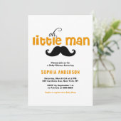 Orange Little Man Mustache Kinderdusche Einladung (Stehend Vorderseite)