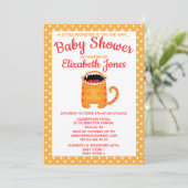 Orange Little Monster Baby Shower Einladung (Stehend Vorderseite)