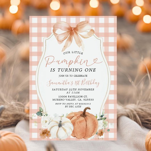 Orange Little Pumpkin Fall Gingham Einladung