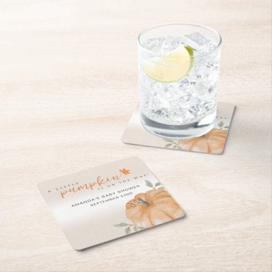 Orange Little Pumpkin Herbst Babydusche Rechteckiger Pappuntersetzer (Vor Ort)