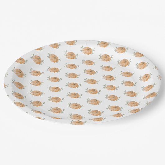 Orange Little Pumpkin Muster Herbstdusche Pappteller (Schrägansicht)