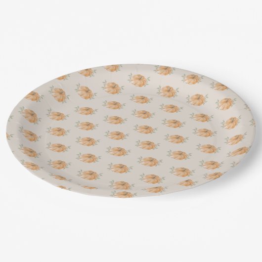 Orange Little Pumpkin Pattern Fall Baby Dusche Pappteller (Schrägansicht)