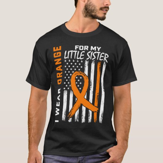 Orange Little Sister Leukemia Awareness Flag Sibli T-Shirt (Vorderseite)