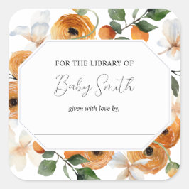 Orange Little Süsse Baby Dusche Buchzeichen Quadratischer Aufkleber